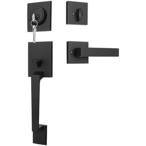 goldenwarm Front Door Handle and Deadbolt Set, Black Front Door Lock Set with Reversible Handle Lever, Modern Front Door Hardware, Single Cylinder Front Door Entry Lock, Front Door Handles and Locks