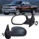 Left Black Power Folding Side Mirror Compatible with 2007-2014 GMC Sierra Yukon/Chevy Avalanche Silverado Suburban Tahoe Heated/with Turn Signal/Puddle Light Driver Mirrors