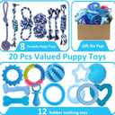Beiker 20 Pack Puppy Chew Toys - Blue Dog Teething Toys for Puppies, Puppy Teething Rings and Ropes, Rubber Toy Bundle for Small Dogs, Cute Interactive Dog Balls for Small Breed
