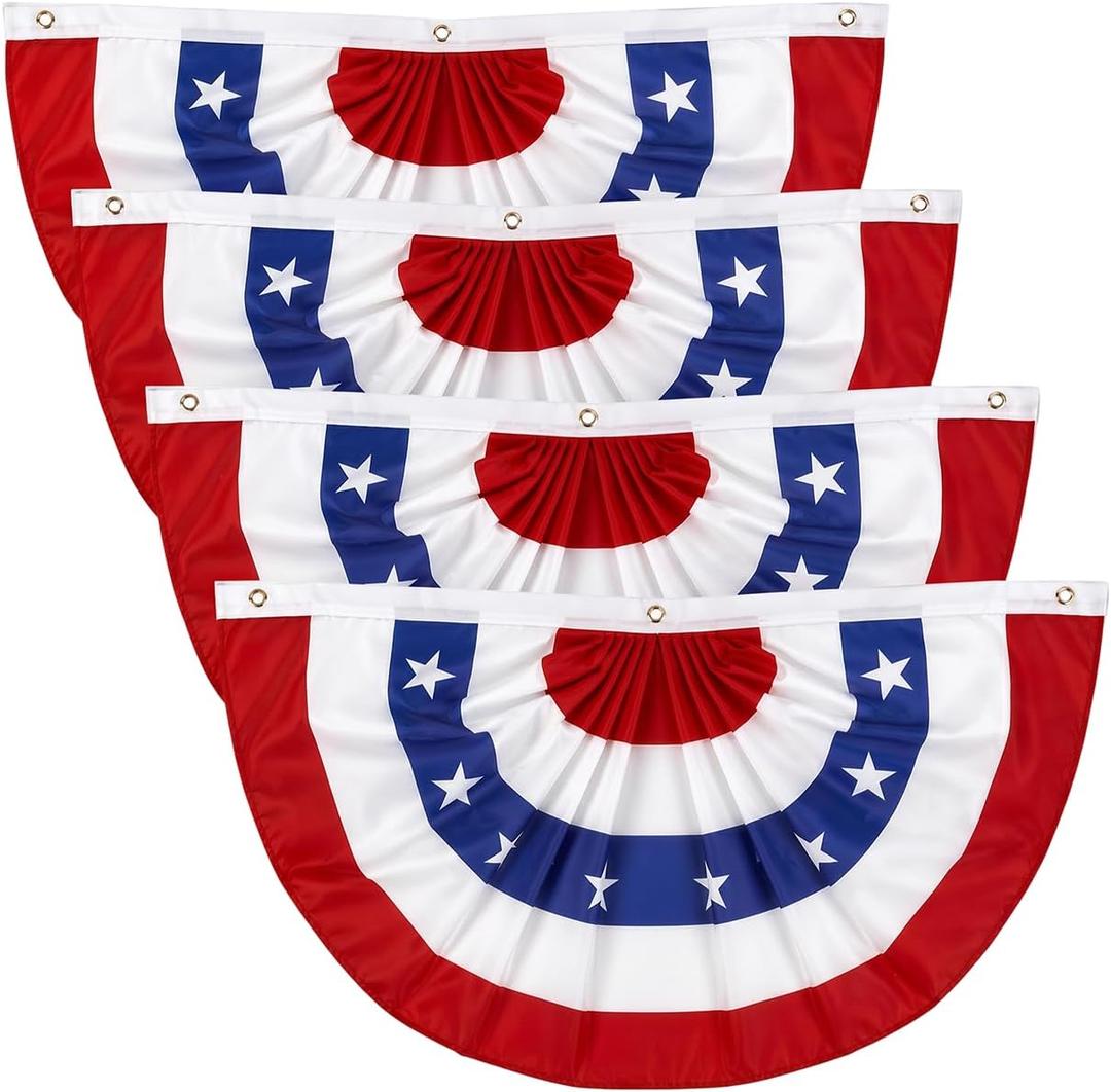 1.5x3 Ft Patriotic American Flag Bunting for Outside with Pleated Fan Design, Patriotic USA Banner for Independence Day and America 250th Anniversary Decor with Reinforced Grommets