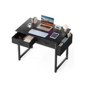 DUMOS 32" Home Office Computer Desk with Drawers, Small Gaming Writing Study Table with Storage Side Bag, Headphone Hook and Adjustable Feet for Bedroom Black