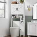 Homhedy Over The Toilet Storage Cabinet with 2 Barn Door and Toilet Paper Holder Stand, FreeStanding Toilet Shelf Space Saver, for Bathroom, Restroom, Laundry, White, 7.8"D x 30.7"W x 65.4"H