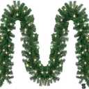 MorTime 17.7 FT LED Christmas Garland, Pre-Lit Artificial Garland for Indoor Outdoor Christmas Decorations Multi-Function Christmas Garland with 100 Warm White LED Lights