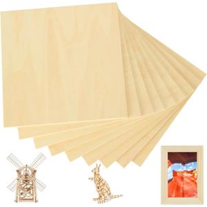 12Pcs 8x8x1/4 Inches Basswood Sheets, Unfinished Basswood Sheets, Plywood Sheet for Arts and Crafts, Painting, Pyrography, Wood Engraving, Wood Burning, Laser, Architectural Models(2002006MM)