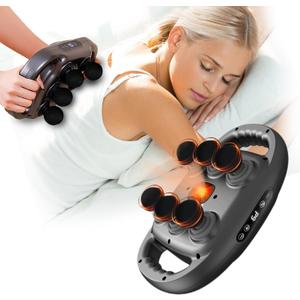 6 Head Massage Gun Deep Tissue with 9 Levels & 9 Modes, Electric Massager Tool for Legs, Arms, Waist, Back, Buttocks - Full Body Muscle Pain Relief, Ideal Gifts for Women, Men, Mom, and Dad (Gray)