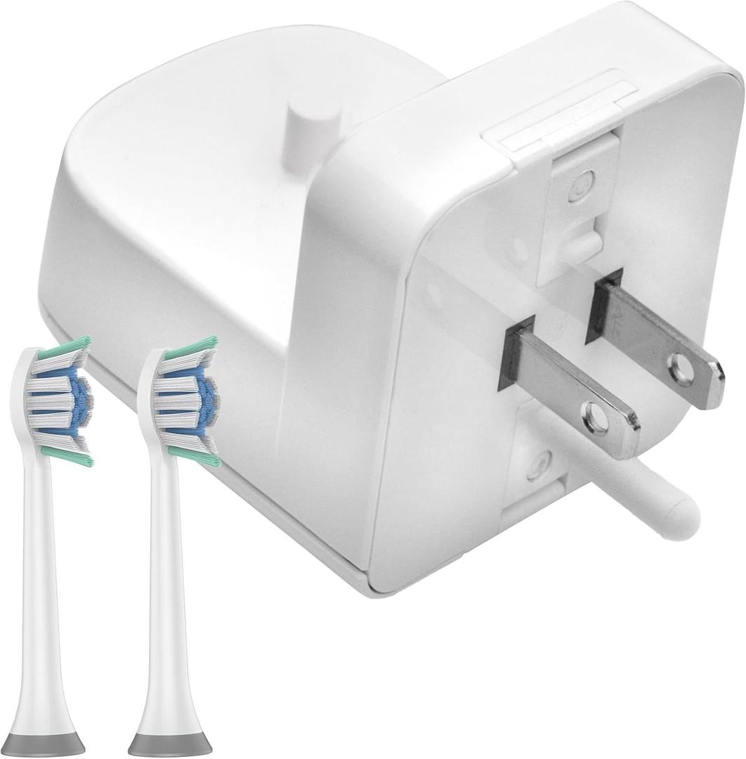 Electric Toothbrush Wall Charger for US Socket for Philips 1000 to 7000 Series | Portable Philips Charging Station, Wireless, IPX7 Seal, with 2 Compatible Toothbrush Heads