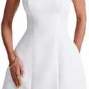 Aopwsrlyi Women's Square Neck Cap Sleeve Mini Dress Sleeveless Back Zipper A Line Party Club Dresses (Medium, White)