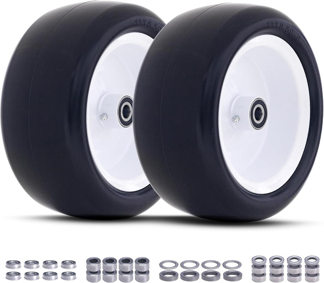 MAXROLLORS (2Pack) 13x6.50-6 Lawn Mower Flat Free Tires and Wheels Assembly