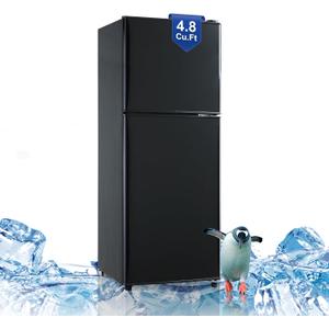 4.8 Cu. Ft. Fridge with Freezer, 2-Door Mini Fridge with Freezer, Adjustable Thermostat Small Refrigerator, Dorm Refrigerator for Apartment, Office, Kitchen, Black