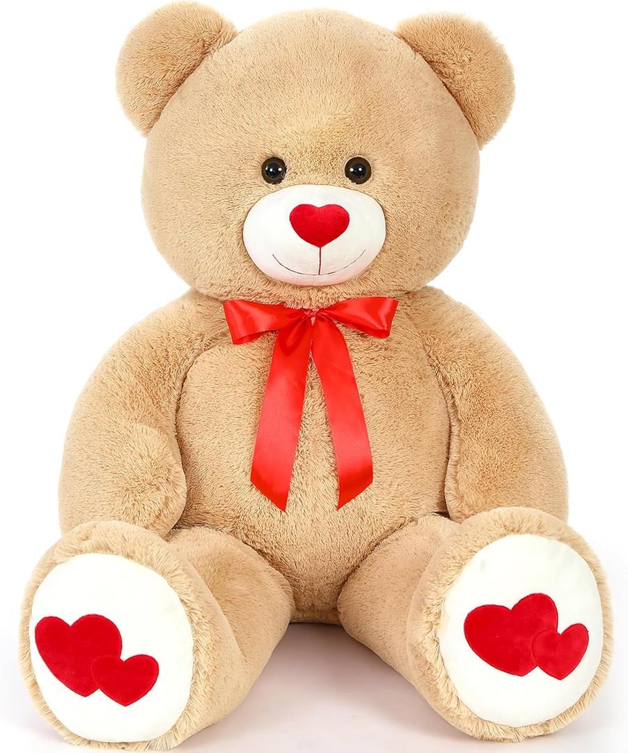 MaoGoLan Big Teddy Bear Plush 47"- Giant BrownTeddy Bear Stuffed Animal with Heart Footprints and Heart Nose - 4ft Large Valentines Teddy Bear for Boyfriend,Wife,Lover - Anniversary,Long Distance, 47 inches, Brown