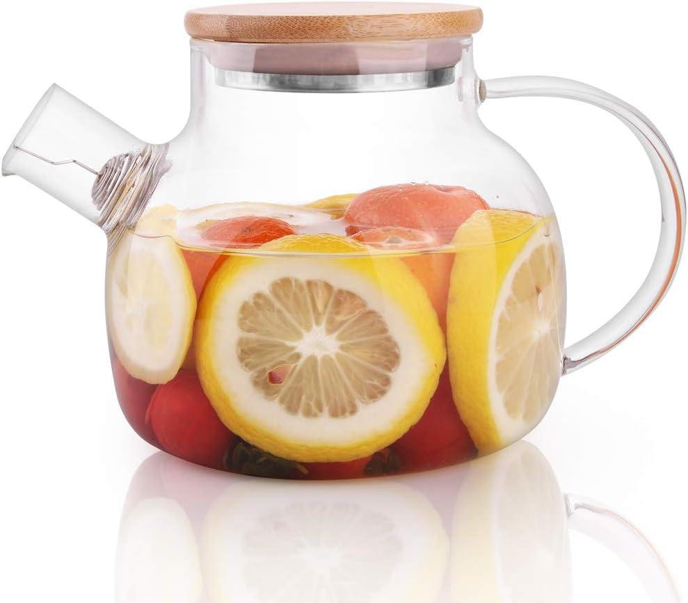 CnGlass Glass Teapot Stovetop Safe,20.3 oz Clear Tea pot with Removable Filter Spout,Loose Leaf and Blooming Tea Maker (20.3oz/600ml)