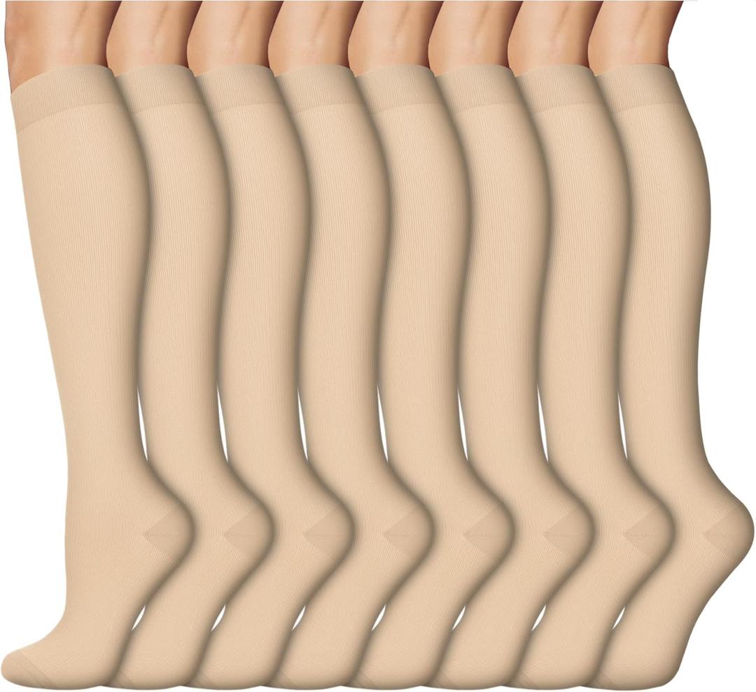8 Pairs Compression Socks for Women & Men,Support Compression Stockings for Medical Running Athletic, L/XL