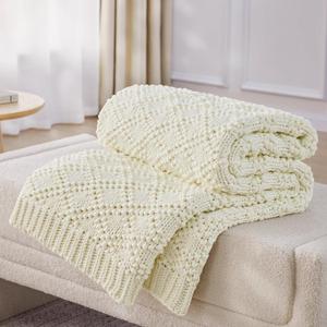 Knitted Weighted Blanket for Adult, Chunky Knit Weighted Throw for Sleep 48"*72" 20lbs, Cooling Breathable Heavy Blanket for Hot Sleepers, Machine Washable Blanket for Room Decor(Ivory White)