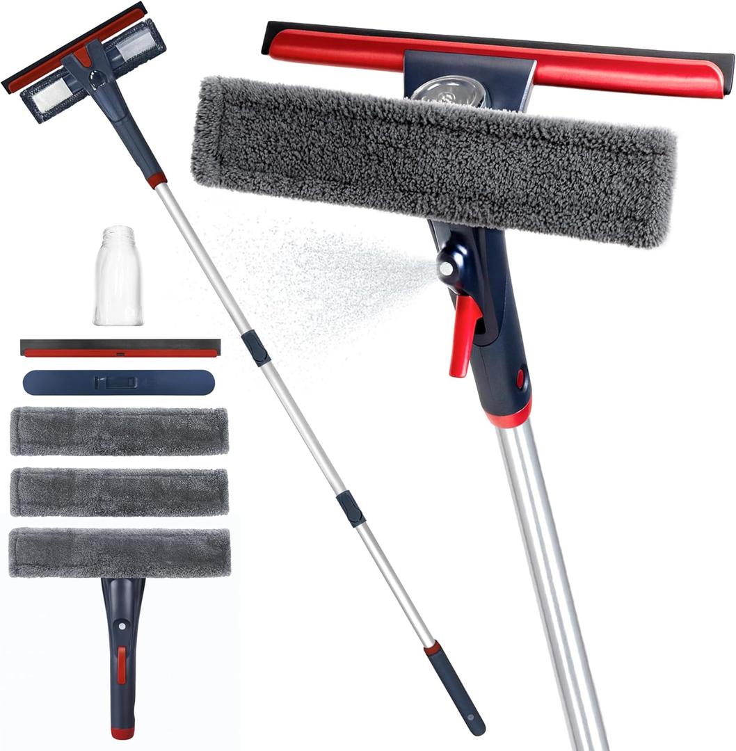 DSV Standard Professional Window Squeegee for Window Cleaning, 2 in 1 Rotatable Window Cleaning Squeegee Kit with Extension Pole, 62 Window Cleaning Tool for Indoor/Outdoor High Windows, Home, Car (76.7 Inch)