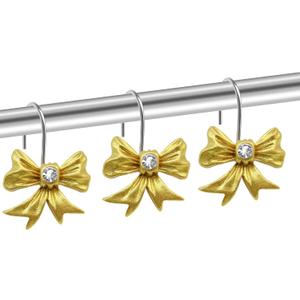 Gold Bow Shower Curtain Hooks Rings Bow Knot Decorative Shower Curtain Hooks Cute Resin Hanger for Bathroom Metal Sparkle Art Decor 12 PCS