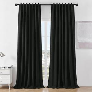 Joydeco Black Blackout Curtains 84 Inches Long - Linen 100% Blackout Curtain for Bedroom, Rod Pocket & Back Tabs Thermal Insulated Noise Reducing Window Drapes 2 Panels Set (Black,52" Wx84 L)