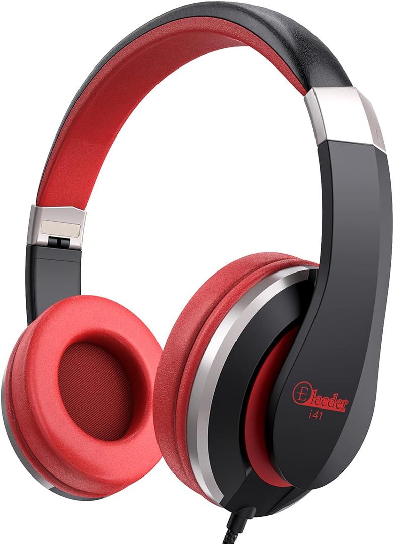 ELECDER i41 Kids Headphones, Headphones for Kids Children Girls Boys Teens Foldable Adjustable On Ear Headphones with 3.5mm Jack for Cellphones Computer MP3/4 Kindle School(Red/Black)