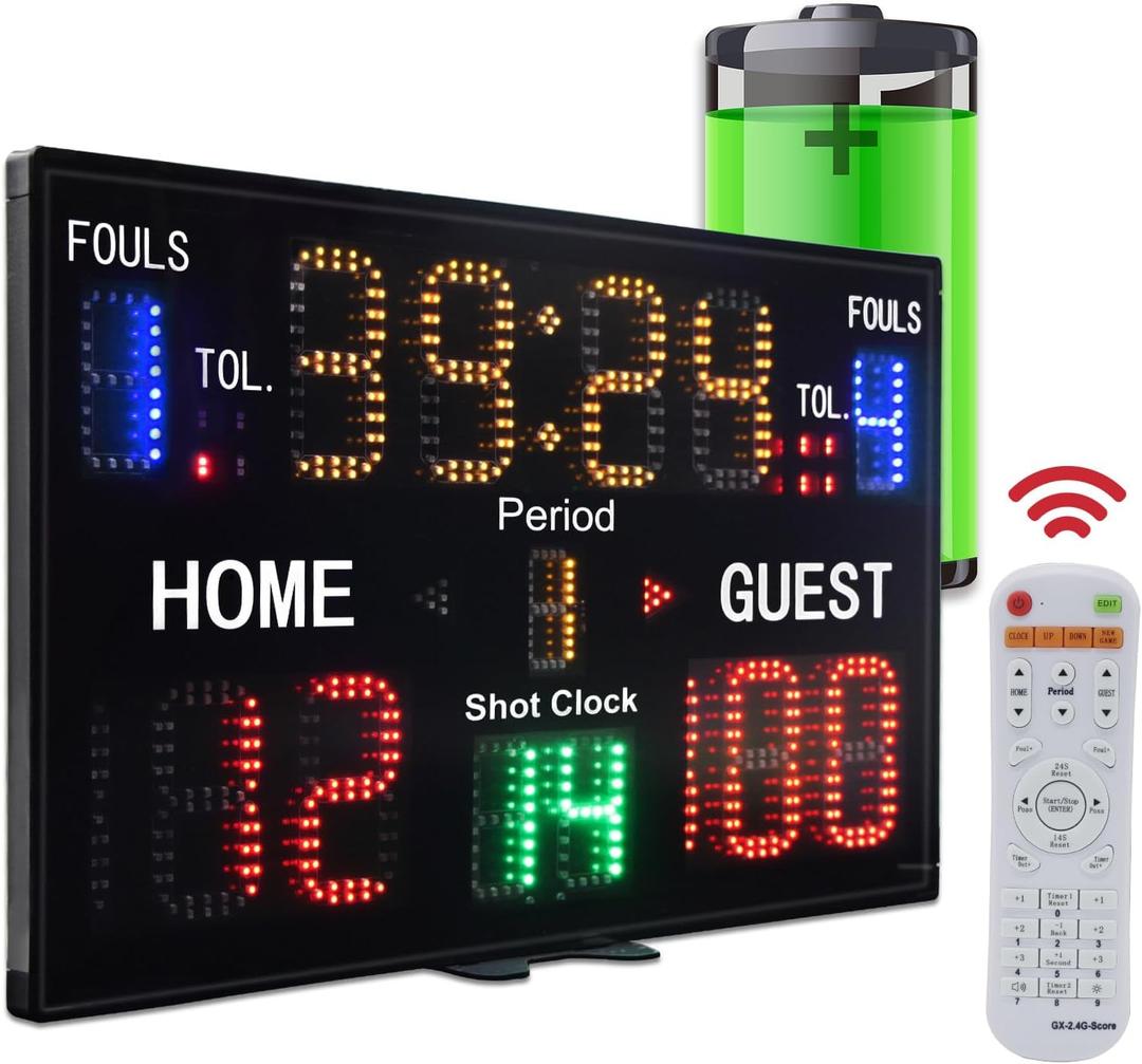 YZ LED Basketball Scoreboard with Shot Clock, Digital Scoreboard with Remote, Electronic Scoreboard with Timer Clock, Digital Score Keeper Outdoor