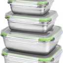 UPTRUST Stainless Steel Food Storage Containers | Leak Proof & Airtight Lids | Set of 5 Containers, Dishwasher & Freezer Safe, Green