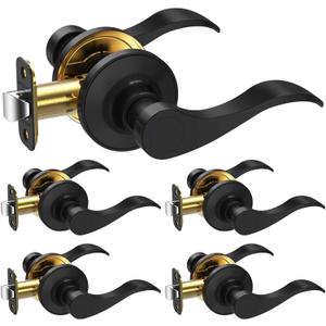 TICONN Traditional Wave Style Reversible Door Lever, Door Handle for Interior Doors and Closet (Matte Black, Passage, 5-Pack)