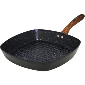 IMUSA 11-Inch PFAS Free Ceramic NonStick Grill Pan, Aluminum Griddle Pan with Cool-Touch WoodLook Handle, Large Cooking Surface for Burgers, Steaks, Vegetables, Sandwiches & BBQ