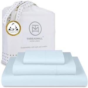 Threadmill Egyptian Cotton Twin XL Sheet Set | 100% Certified Egyptian Cotton Sheets for Twin XL Size Bed | Sateen Deep Pocket Twin XL Bed Sheets | Soft Hotel 3-Piece Cooling Sheet Set | Light Blue