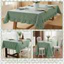 Mindsoft Green Gingham Ruffled Tablecloth 70 x 52 Inches Rectangle Cotton Linen Checkered Table Cloth Buffalo Plaid Farmhouse Vintage Decorative Tablecover for Picnic Kitchen Dining Room Home Party