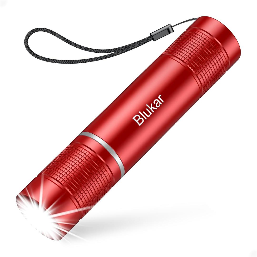 Blukar Flashlight Rechargeable, High Lumens Flashlight, Super Bright Small LED Flash Light- Zoomable, Adjustable Brightness, Long Lasting for Camping, Outdoors and Home Emergency-Red (1 Pack)