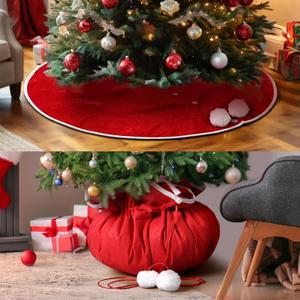 Red Christmas Tree Skirt Gift Bag 36 Inches, Design with Cord Drawstring Red White Tree Skirt Gift Bag for Home Winter Holiday Christmas Party Decor