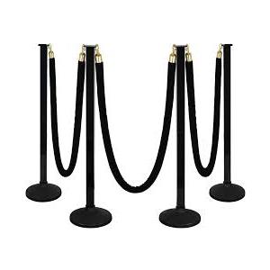4 Pack Stanchion Post with Velvet Ropes (Weighted Base), Crowd Control Barriers, Red Carpet Runner Poles, Queue Poles for Party, Movie Theater, Plastic