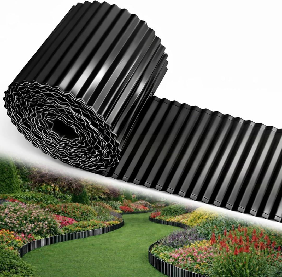 Corrugated Metal Garden Edging, 6'' x 65' Rustproof Edging for Landscape, Flexible Garden Border for Flower Bed, Garden Fence, Lawn, Paver Edging (Black)