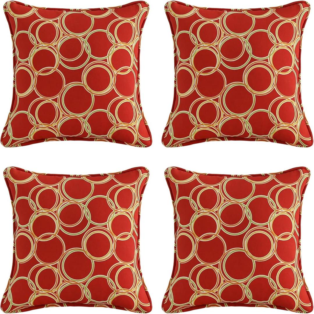 Outdoor Decorative Pillows Pack of 4, 16" x 16" Outdoor Pillow Set for Couch Bed Throw Patio Sofa, Circle Red