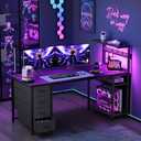 55in Gaming Computer Desk with Drawers & Storage Shelf & Iron Hook, Black
