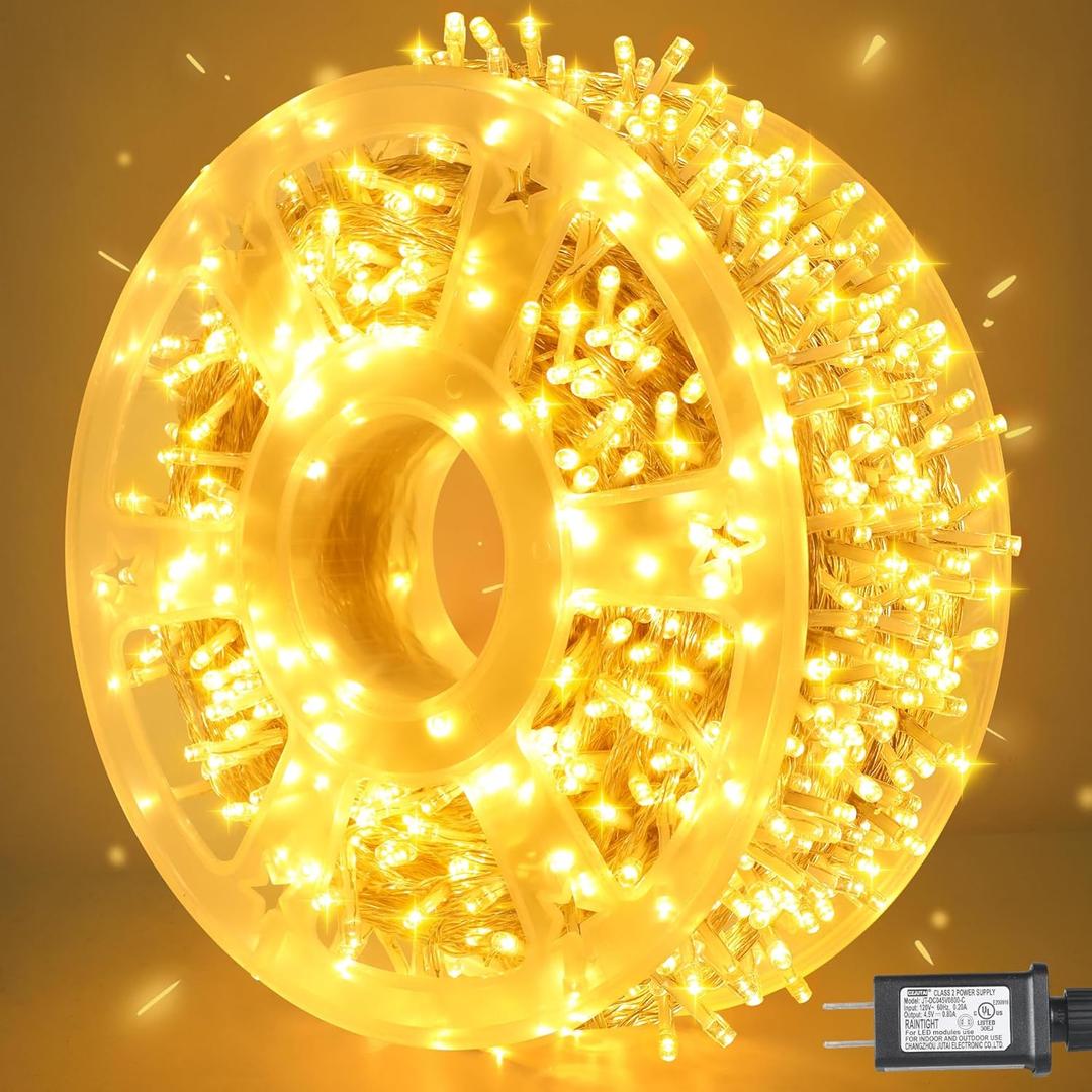 Weillsnow 164 FT 500 LED Christmas Lights Outdoor, Waterproof Christmas Fairy Lights with Timer, Plug in Warm White LED String Lights with 8 Modes for Bedroom Wedding Party Xmas Decoration