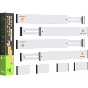 ANTOWIN Bamboo Drawer Dividers Organizers, Expandable Drawer Separators Splitter,17-22 inches Long Adjustable Spring-loaded Organizer for Large Utensil, Clothes, Tools Drawers (White)