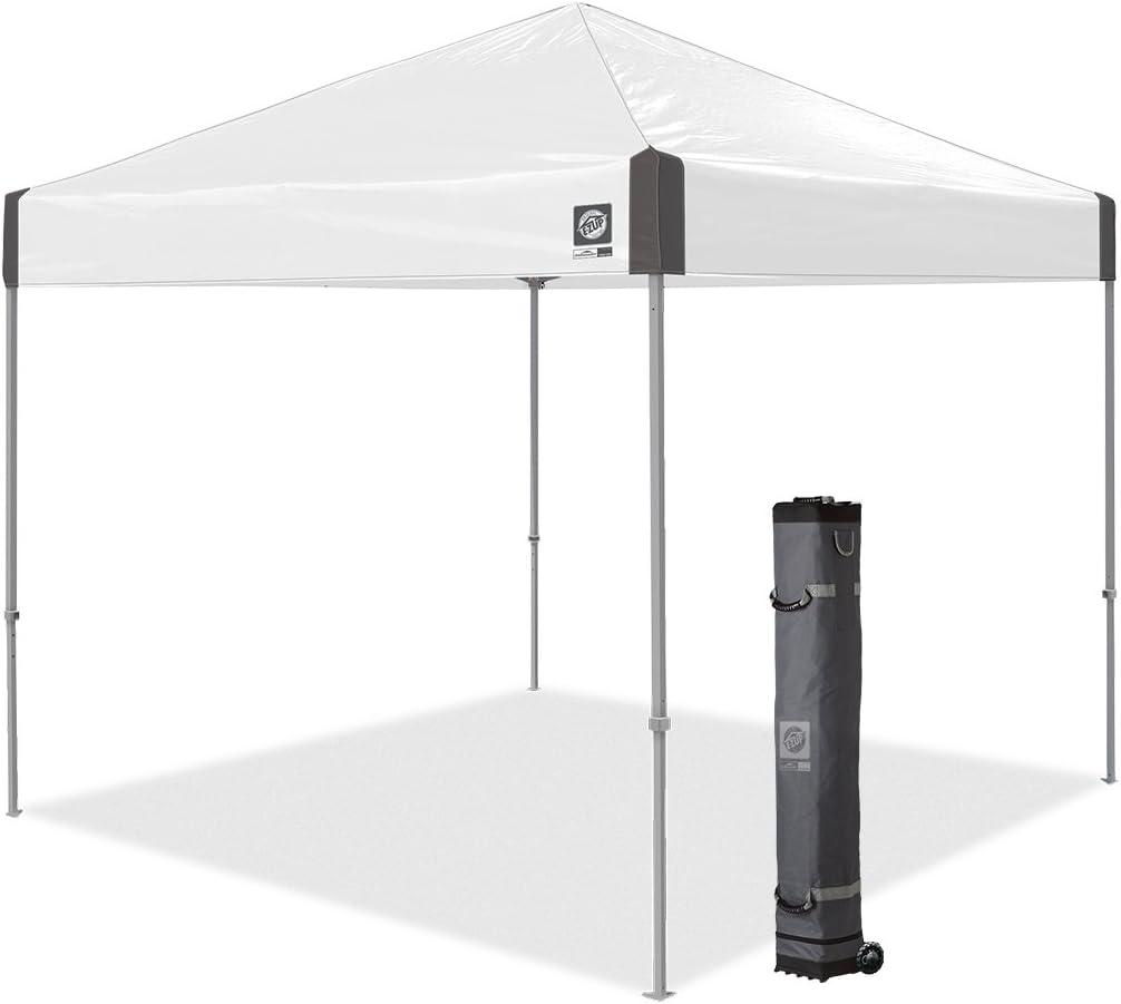 E-Z UP Ambassador Instant Pop Up Canopy Tent, 10' x 10', Roller Bag and 4 Piece Spike Set, Slate White