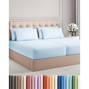 Split King 7 Piece Sheet Set - Comfy Breathable & Cooling - Soft Hotel Luxury Bedding Set with 8-16 Inch Deep Pockets - 1 Flat & 2 Fitted Sheet & 4 Pillowcases - Wrinkle Free & Easy Care - Baby Blue