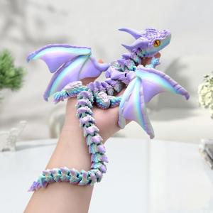 3D Printed Dragon with Wings,3D Printed Animals Toys, Flexible Articulated Winged Crystal Dragon 15.75in,Matte Rainbow Dreamy, 15.75 Inches , 10.24 Inches