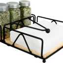 Napkin Holder, Flat Table Napkin Holder for Salt and Pepper Shakers, Metal Napkin Holders with Weighted Arm & Wooden Base for Kitchen Countertop (Black)