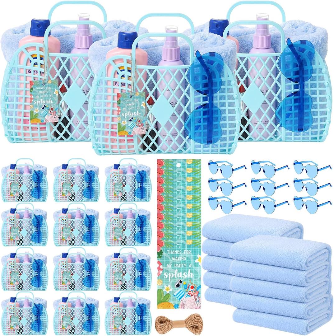 Reallnaive 98 Pcs Bachelorette Pool Party Favors Jelly Basket Beach Towel Sunglasses Bachelorette Party Supplies for Bridal Shower (Blue)