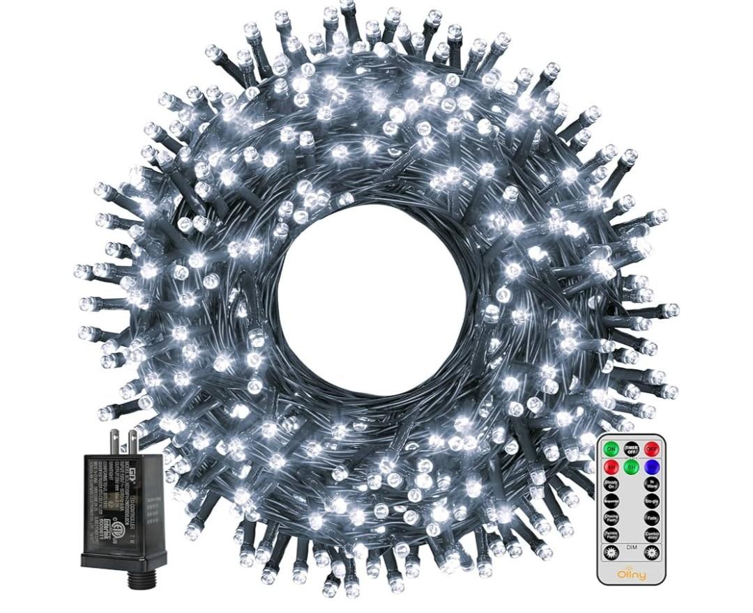 Ollny Christmas Tree Lights , Remote Plug-in Christmas Lights with Timer and 8 Modes Waterproof Outdoor String Lights for Thanksgiving Xmas House Indoor Outside Decorations ( White)