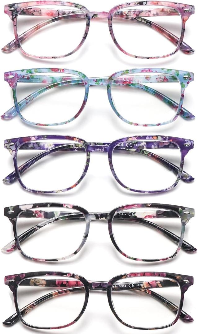 5 Pack Reading Glasses Blue Light Blocking for Women,Computer Readers with Spring Hinge