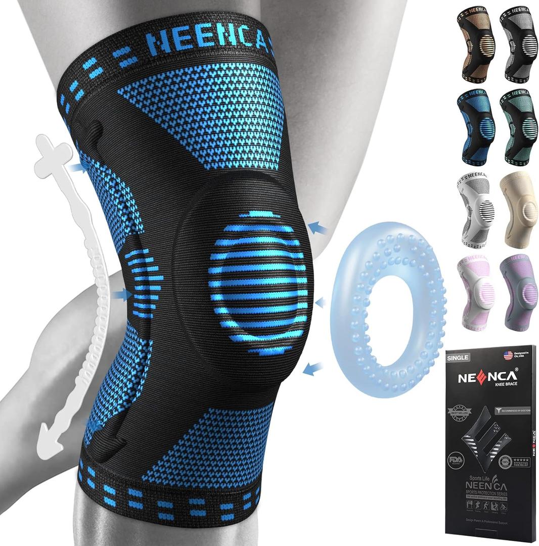 NEENCA Professional Knee Brace, Compression Knee Support with Patella Gel Pad & Side Stabilizers, Medical Knee Sleeve for Pain Relief, ACL,PCL, Meniscus, Injury Recovery, Arthritis, Sports, Workout (XX-Large, Blue)