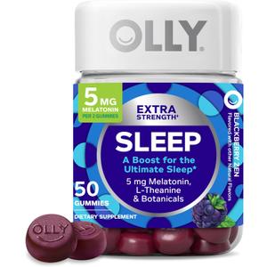 OLLY Extra Strength Sleep Gummy, 5 mg Melatonin, L-Theanine, Chamomile, Lemon Balm, Sleep Aid, BlackBerry - 50 Count (EXP 09/27/26)