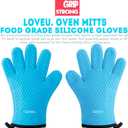 Kitchen Oven Gloves - Dual-Layer Heat Resistant Grilling Gloves, Silicone Oven Mitts with 5 Fingers, Waterproof Non-Slip Pot Holder for Barbecue, Cooking, Baking, Size XL-XXXL (Blue)