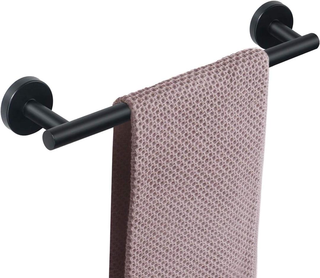 NearMoon Bath Towel Bar, Bath Accessories Thicken Stainless Steel Shower Towel Rack for Bathroom, Towel Holder Wall Mounted (2 Pack, Matte Black, 16 Inch)