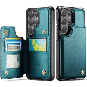 Vinich for Samsung Galaxy S26 Ultra Wallet Case with Card Holder, RFID Blocking Credit Slots Kickstand Shockproof Phone Cover for Women Men, Bluish Green
