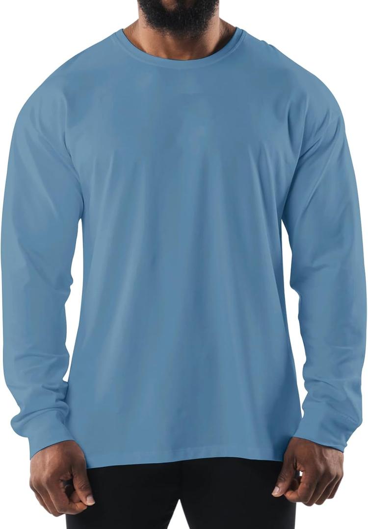 Men's T Shirt Long Sleeve Crewneck Tee Shirts Classic Loose Fit Workout Tops for Men Gym Clothes S-XXL (Large, A08 Cool Blue)