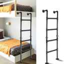 4.8FT Bunk Bed Ladder, Wall to Floor-Mounted Basement Window Well Egress Ladder, Wrought Iron Loads 330lbs, Indoor Outdoor 4-Rung, for Home Library Attic Loft Dorm Deck (4.8FT/148cm)