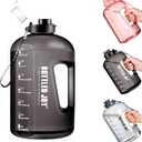 JIMACRO Water Bottle, BOTTLED JOY 1 Gallon Sports Water Bottle with Time Markings and Reusable, 128 Oz Leakproof DUNDUN Water Bottle BPA-Free, Flip Top for Sports, Cycling, Camping (Black)